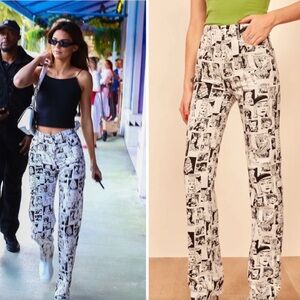 Reformation newspaper printed jeans worn once in perfect condition